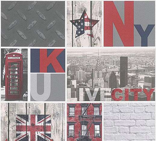 Gyerek tapéta kreatív város mintával New York, London