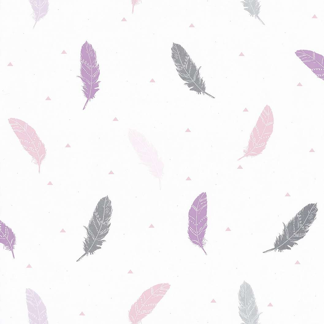 Gyerek tapéta lányszobába lila madártoll mintával
