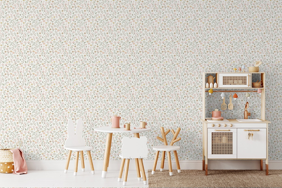 Gyerek tapéta lányszobába pasztell virág mintával