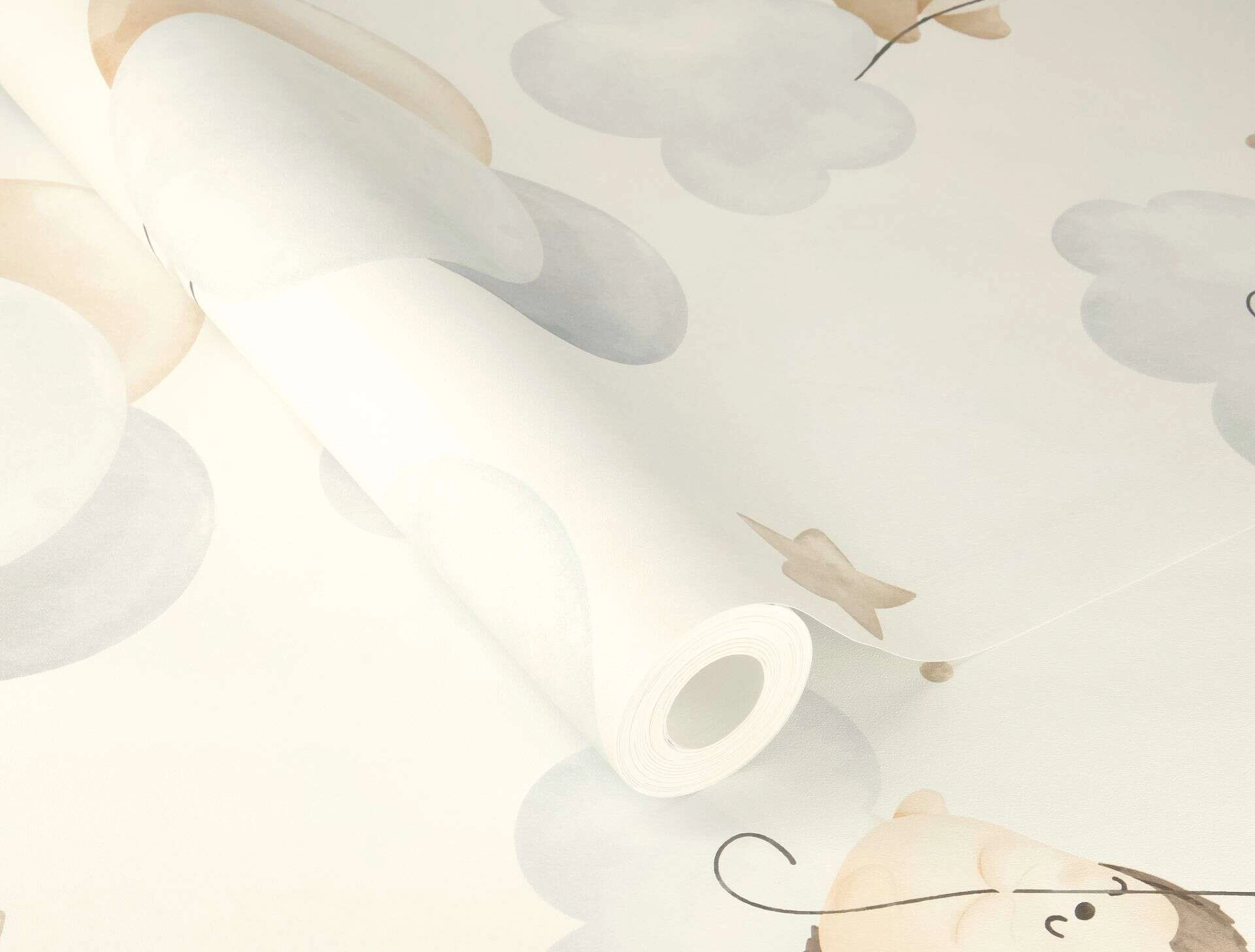 Gyerek tapéta légballonos állatok mintával pasztel kék színben