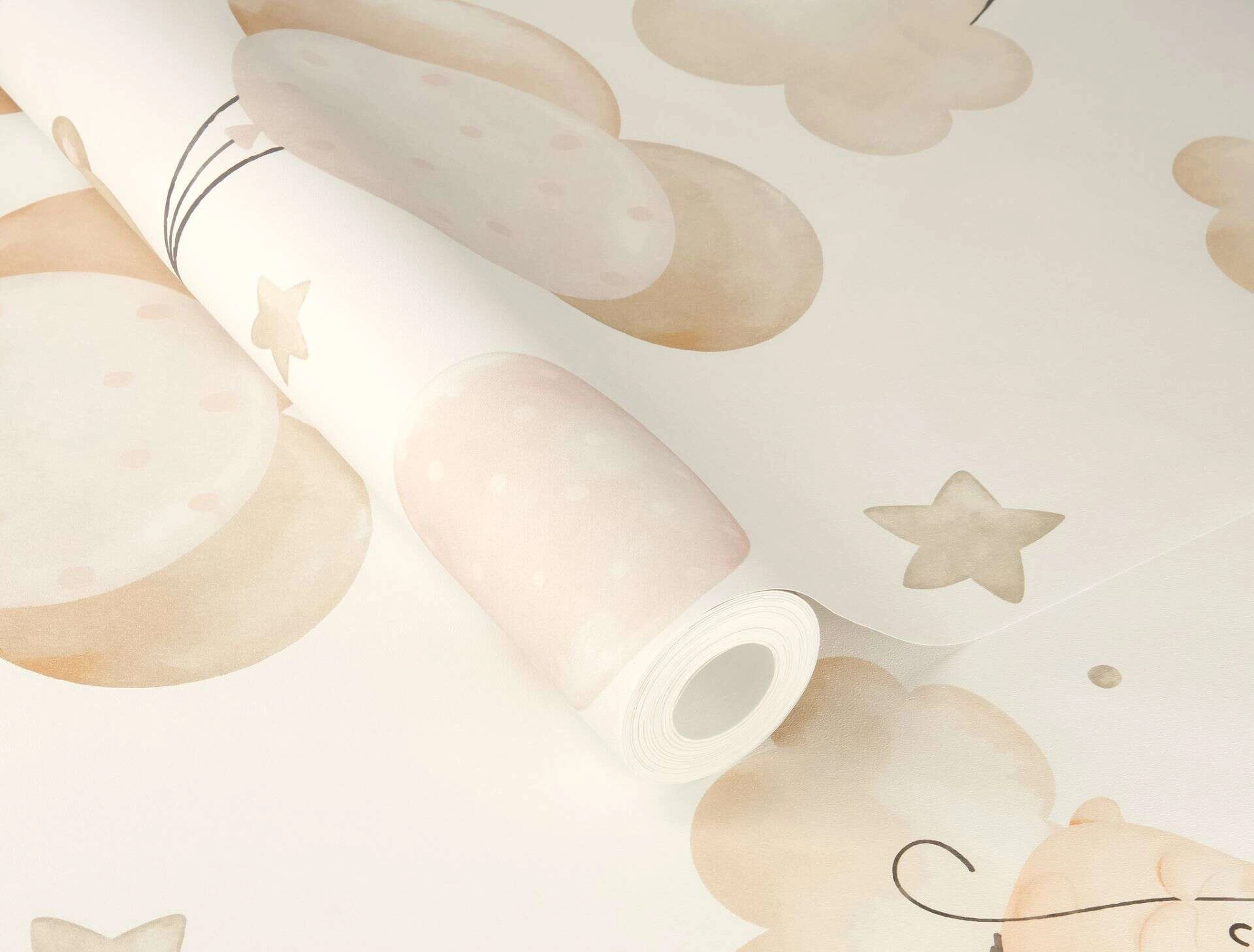 Gyerek tapéta légballonos állatok mintával pasztel rózsaszín színben