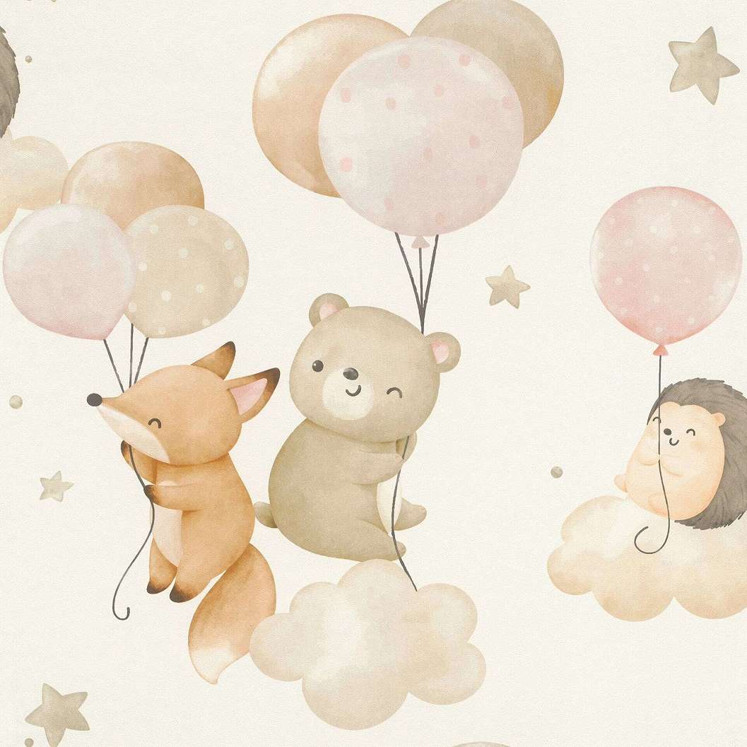 Gyerek tapéta légballonos állatok mintával pasztel rózsaszín színben