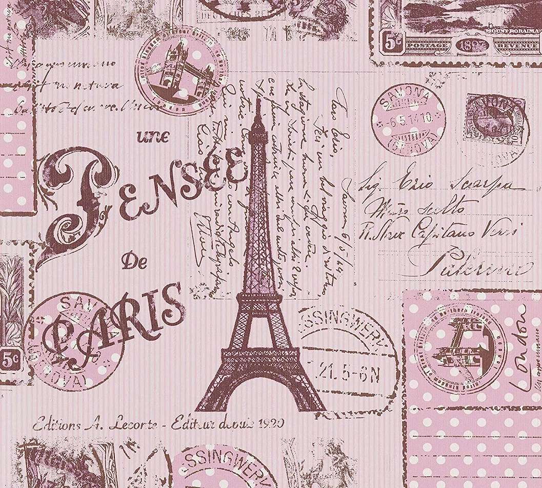 Gyerek tapéta lila színben Párizs, Eiffel torony mintával
