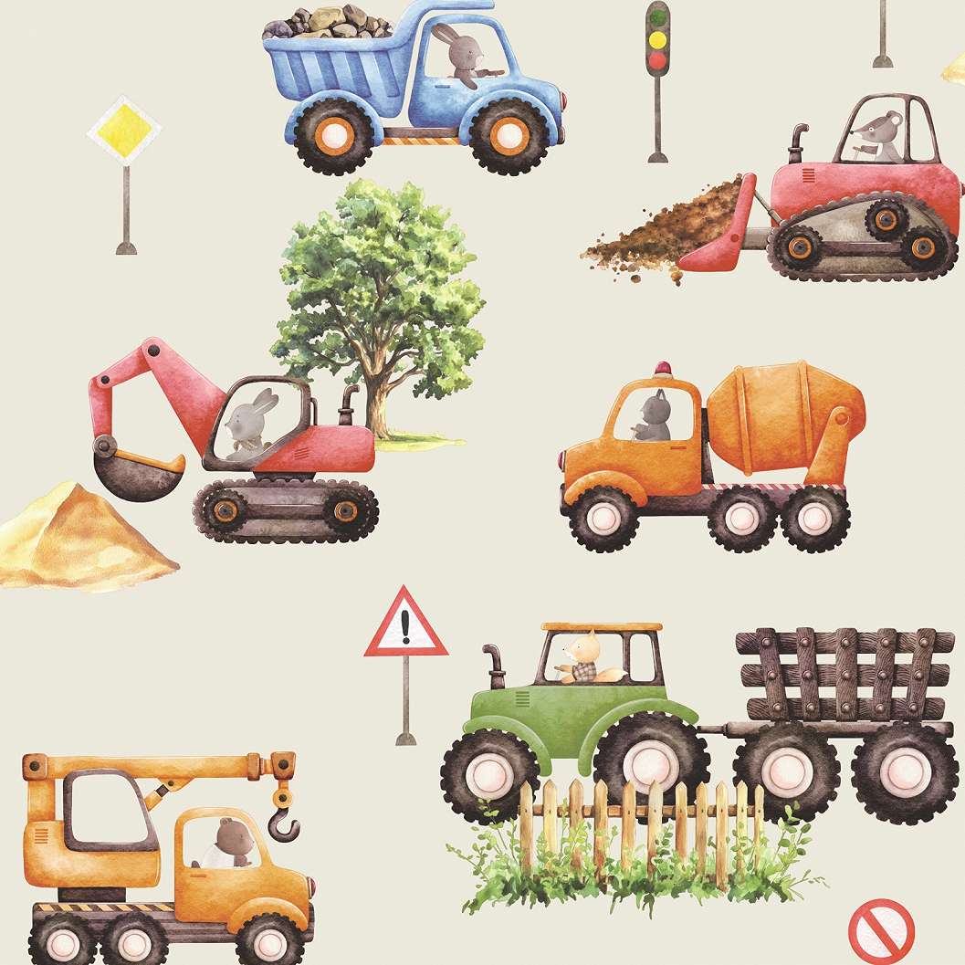 Gyerek tapéta markoló darú traktor munkagépes mintával