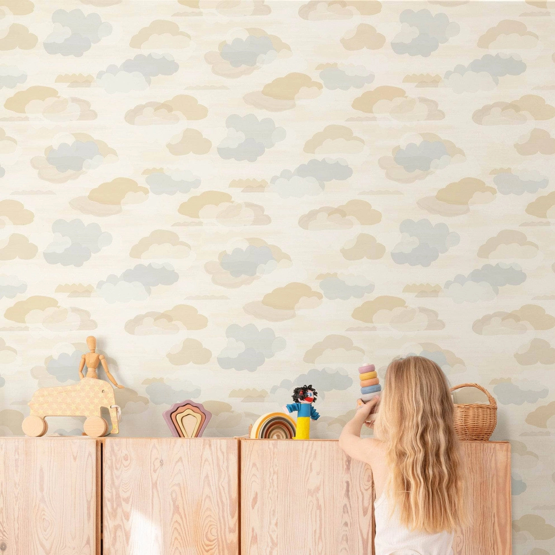 Gyerek tapéta natúr felhős mintával mosható