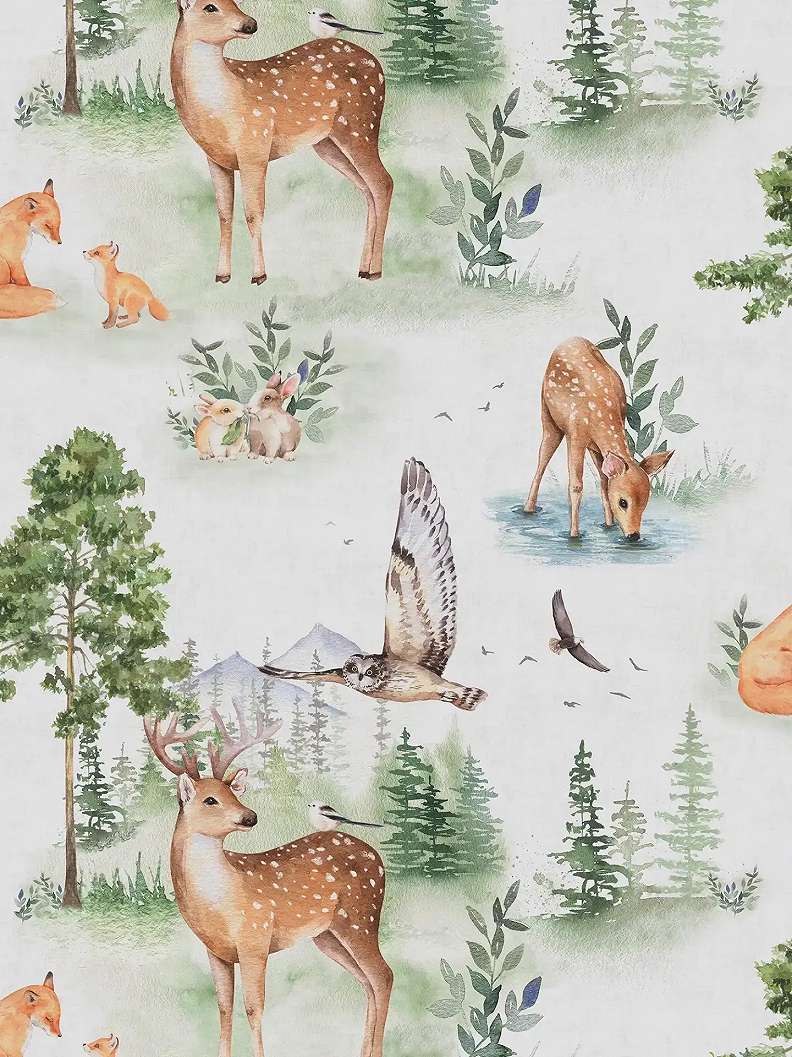 Gyerek tapéta őzike erdei állatos mintával