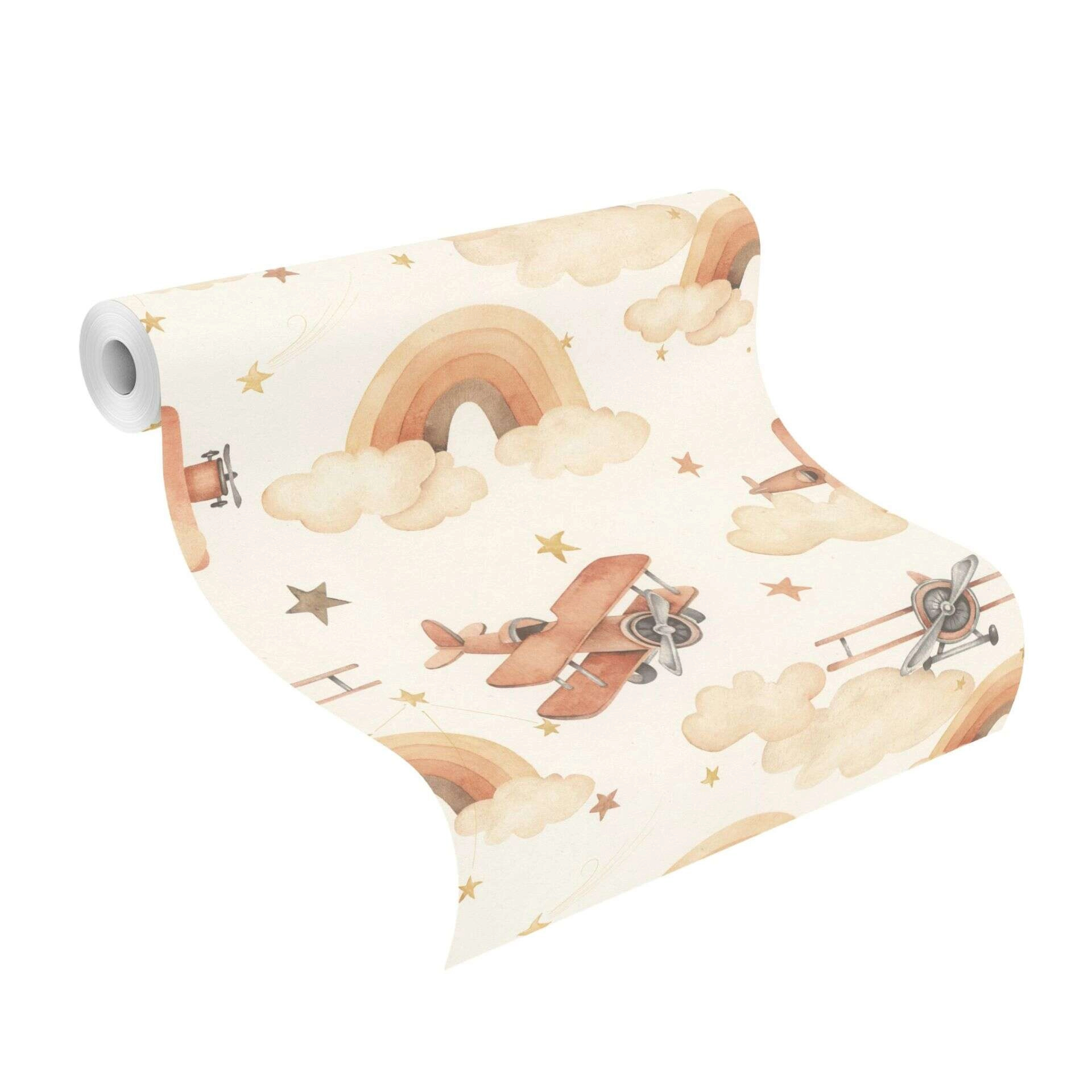 Gyerek tapéta repülő mintával pasztel barna színben