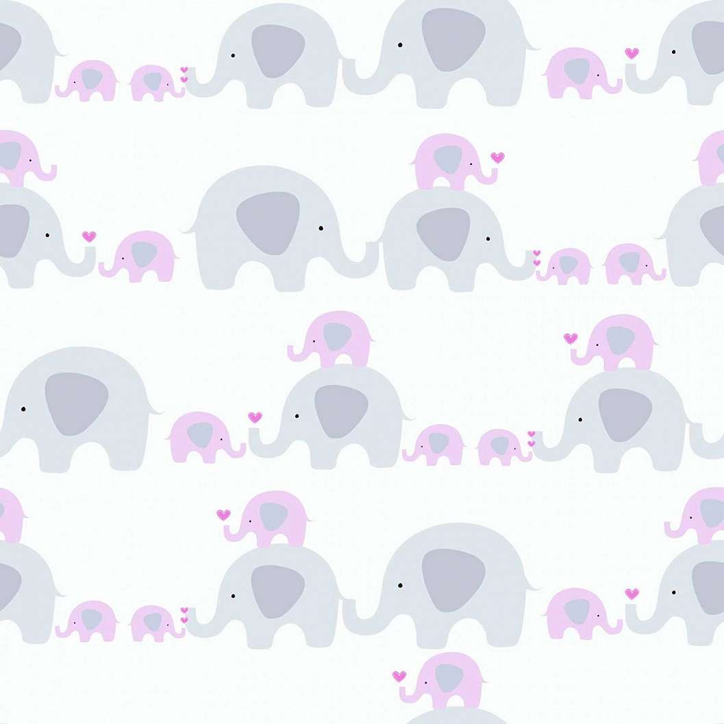 Gyerek tapéta szürke rózsaszín elefánt mintával