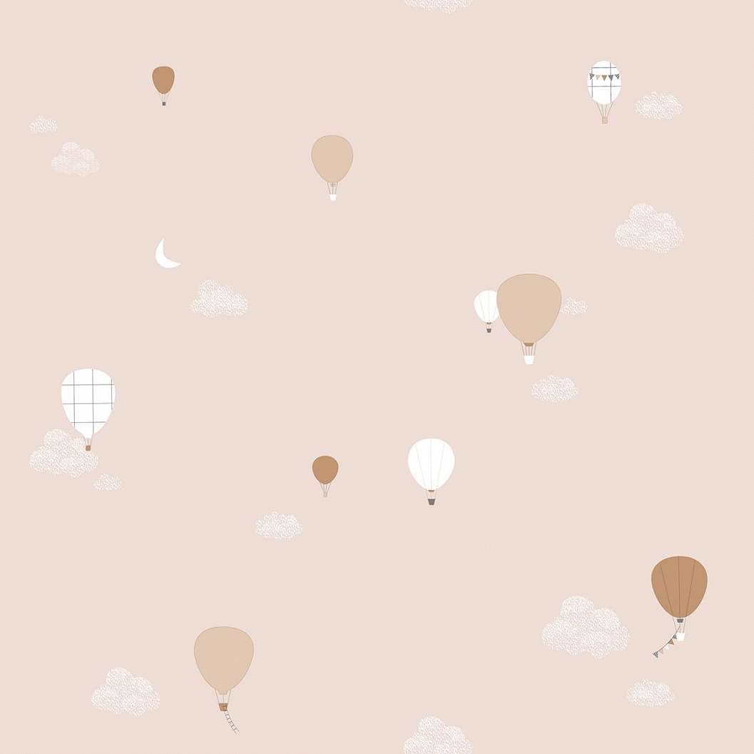 Gyerek tapéta természetes rózsaszín színben felhő és hőlégballon mintákkal