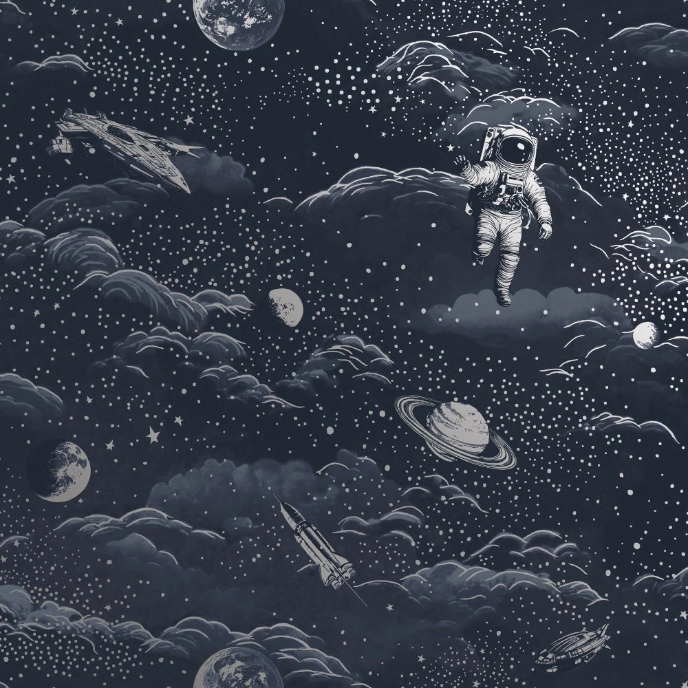 Gyerek tapéta űrhajós csillagokkal mintával matrózkék és ezüst színben
