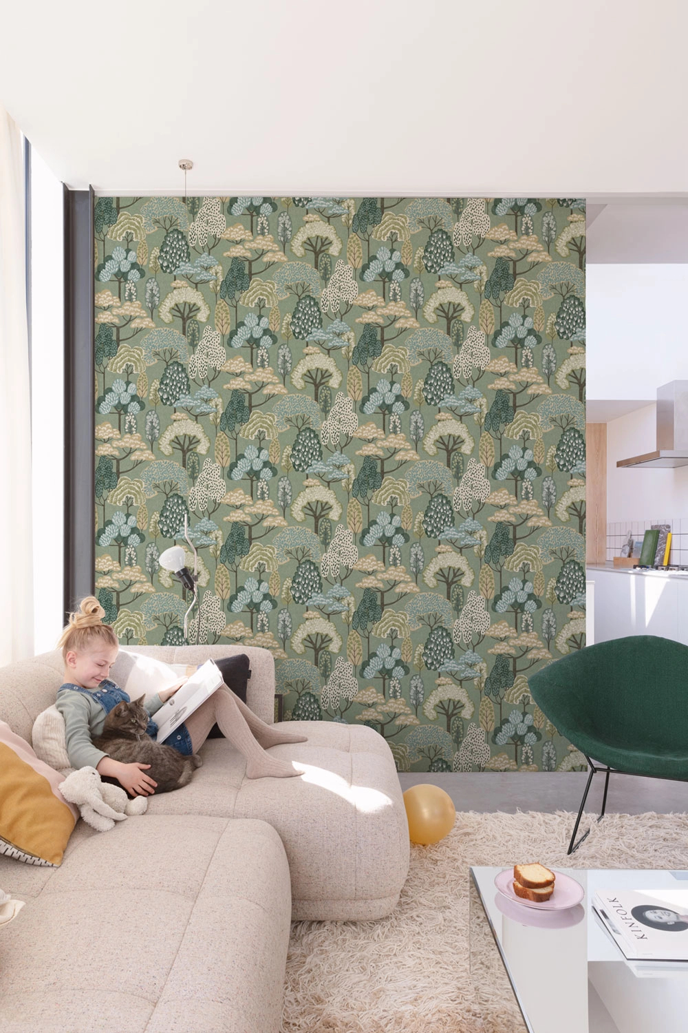 Gyerek tapéta zöld erdei mintával mosható vinyl