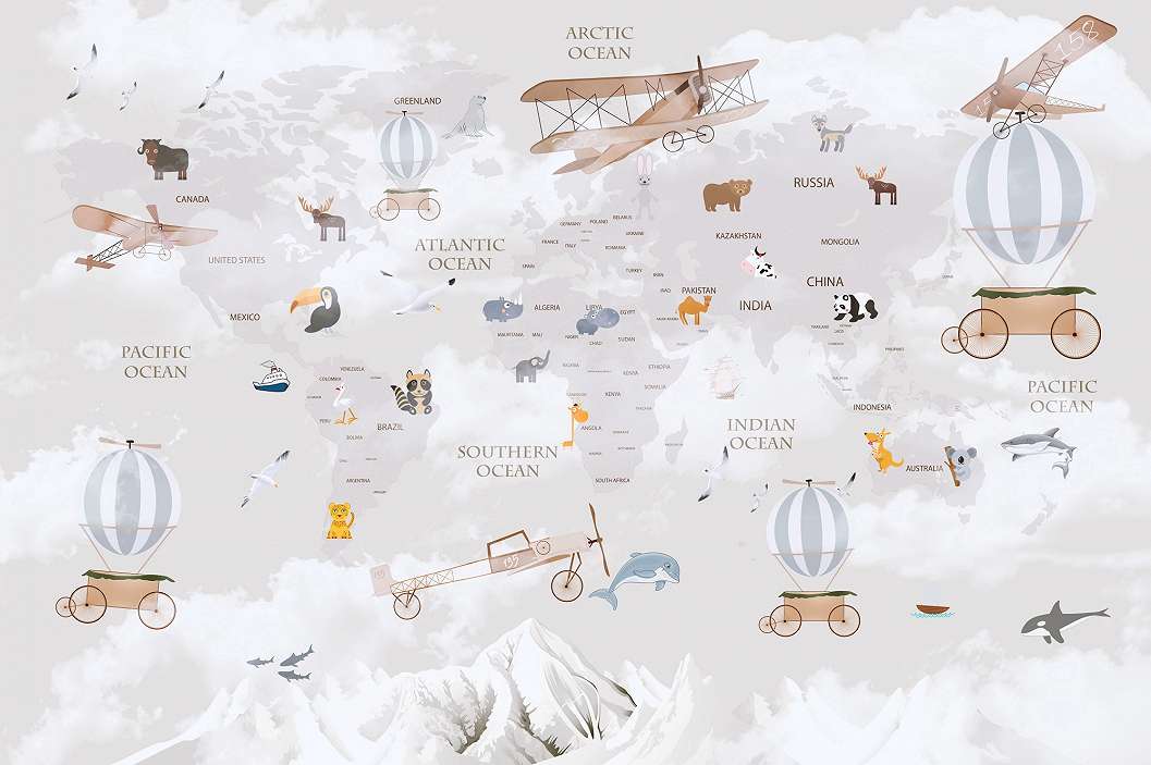 Gyerek világtérkép repülő mintás poszter tapéta mosható vinyl