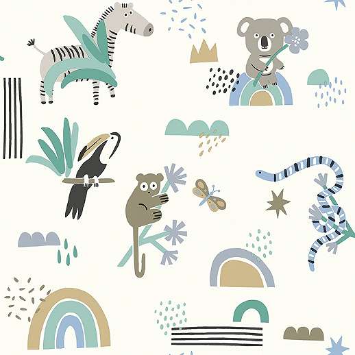 Gyerekszobai dekor tapéta koala zebra kedves állatos mintával