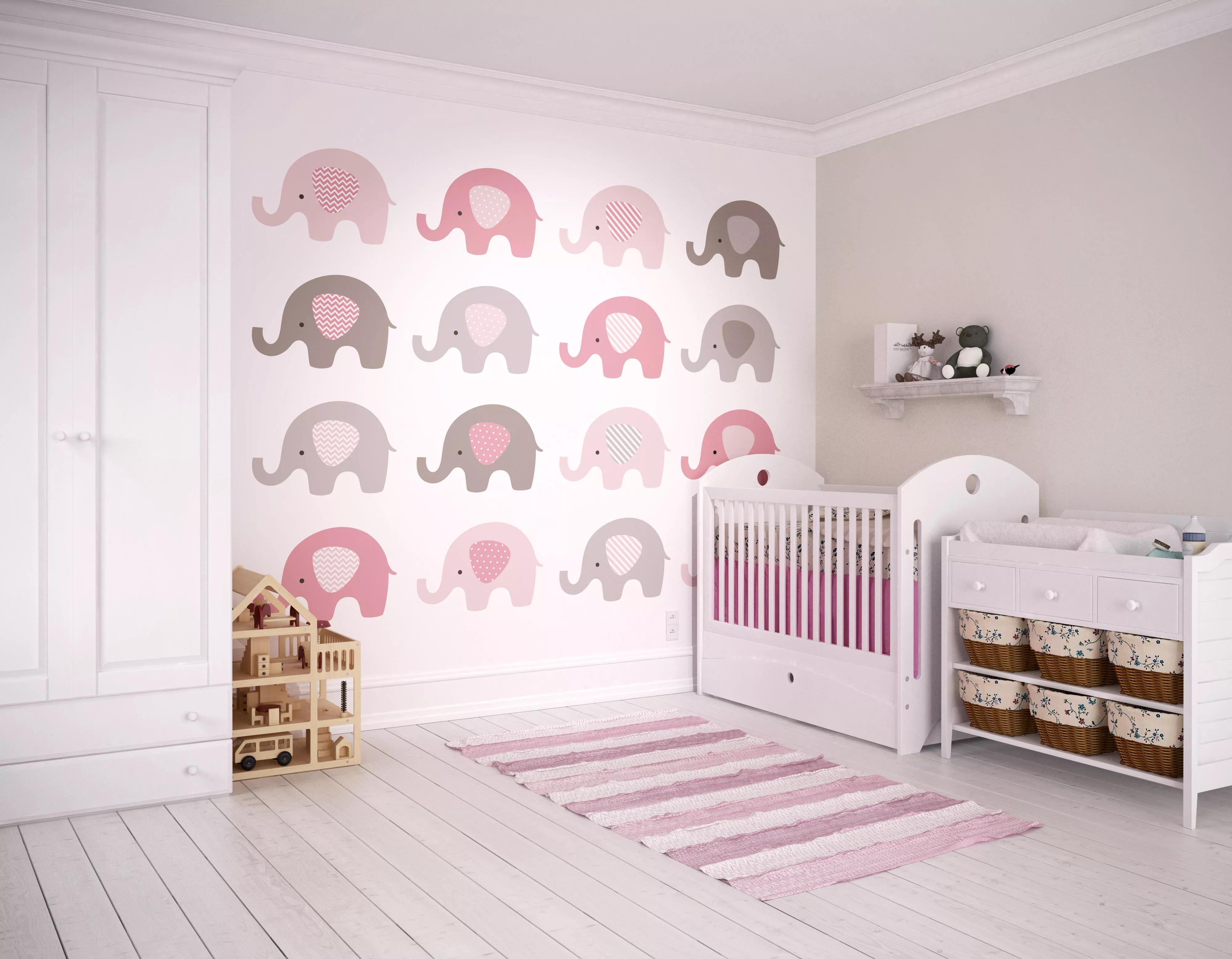 Gyerekszobai fali poszter rózsaszín baby elefánt mintával