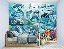 Gyerekszobai fali poszter tengei állatokkal, fóka, delfin, bálna mintával