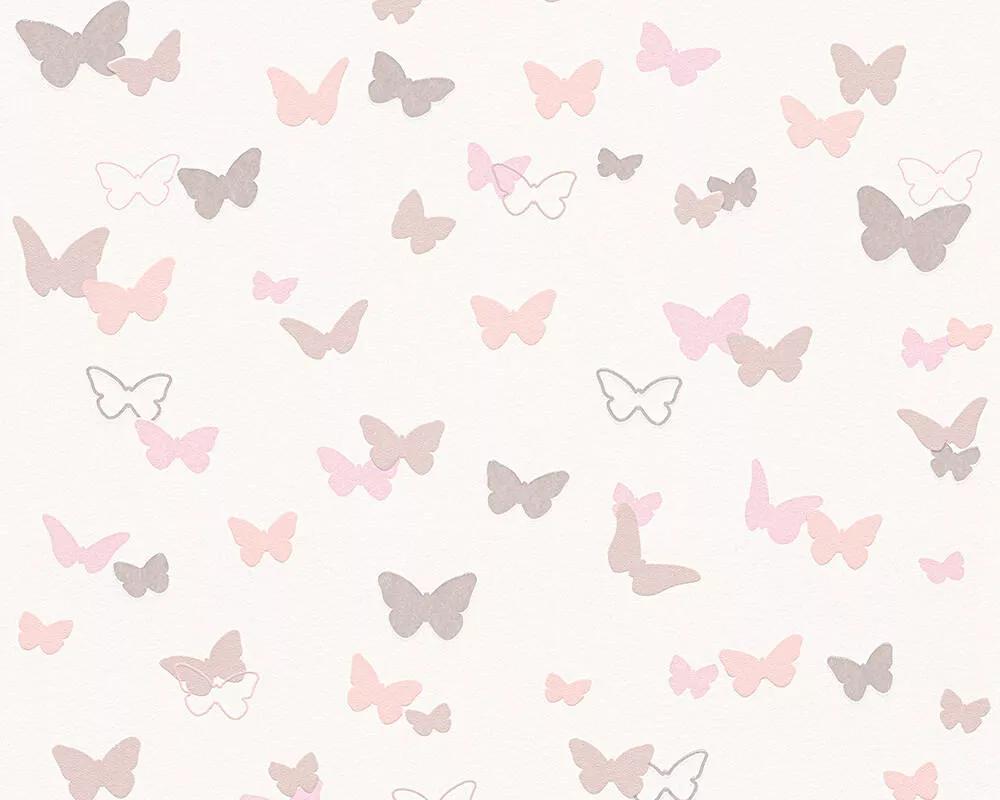 Gyerektapéta bézs rózsaszín színvilágban pillangó mintával