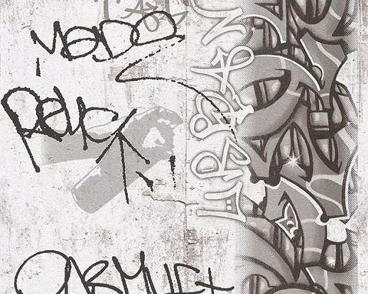 Gyerektapéta graffiti mintával szürke fekete színvilágban