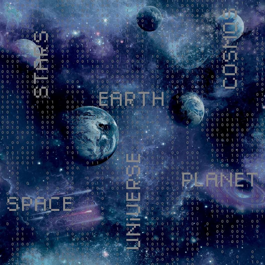 Gyerektapéta kék lila bolygó és világegyetem mintával
