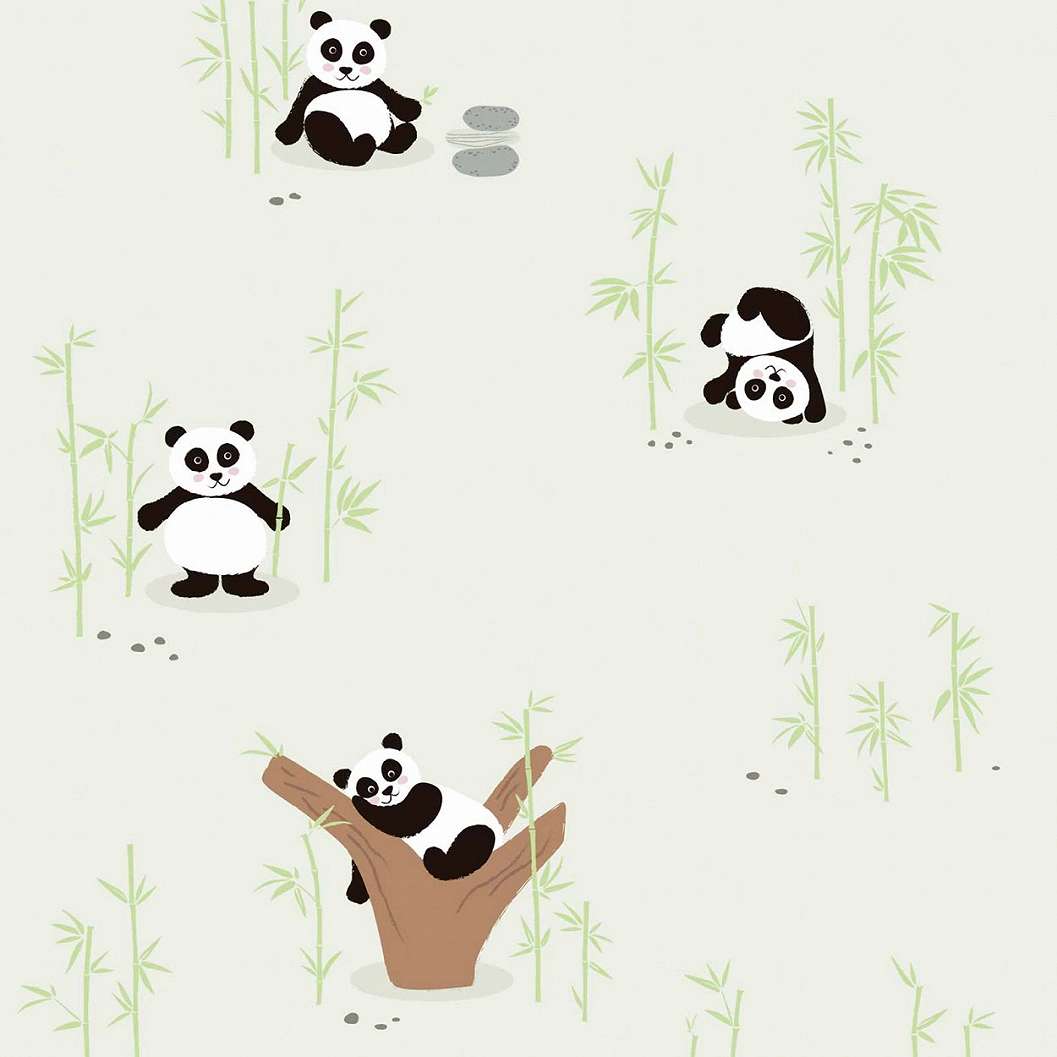 Gyerektapéta zöld alapon kedves panda maci mintával