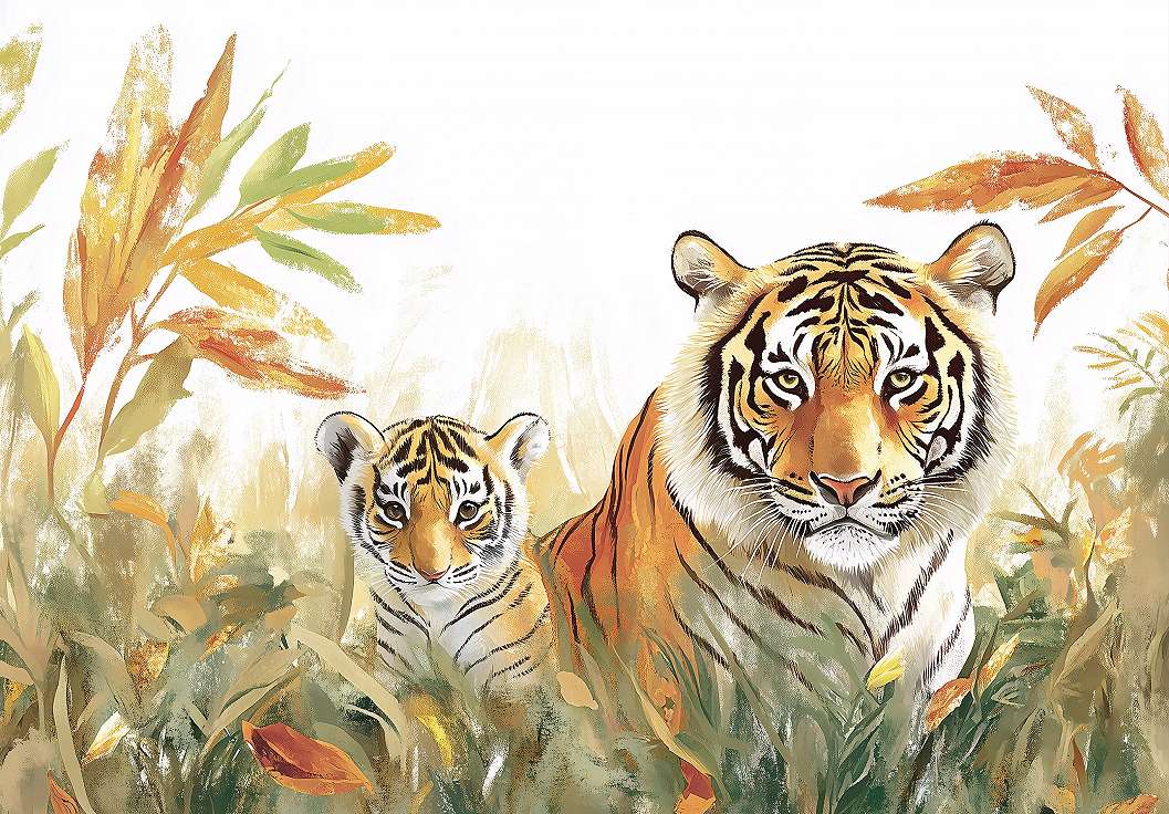 Gyermek fotótapéta tigrisanya és kölyök mintával 368x254 vlies