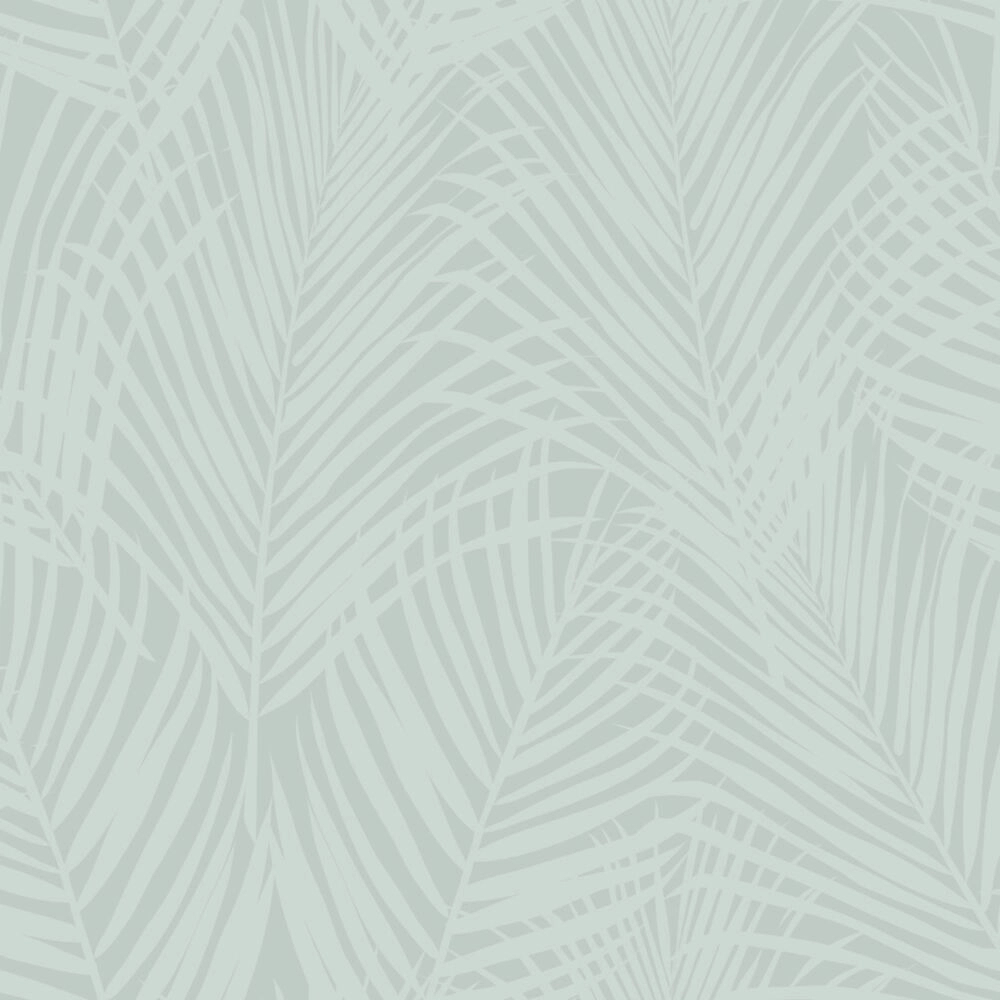 Gyöngyház felületű pasztel zöld minimalista pálma levél mintás design tapéta