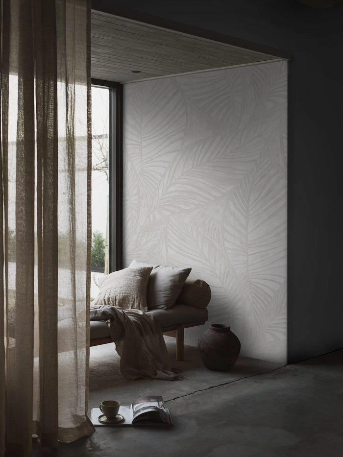 Halvány beige óriás levél mintás design fotótapéta