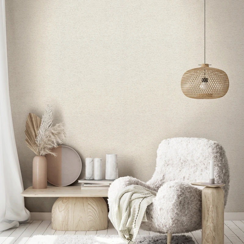 Halvány beige színű textikhatású mintás vinyl dekor tapéta