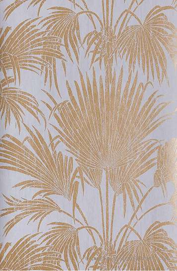 Halványkék metál fényű pálmalevél mintás dekor tapéta