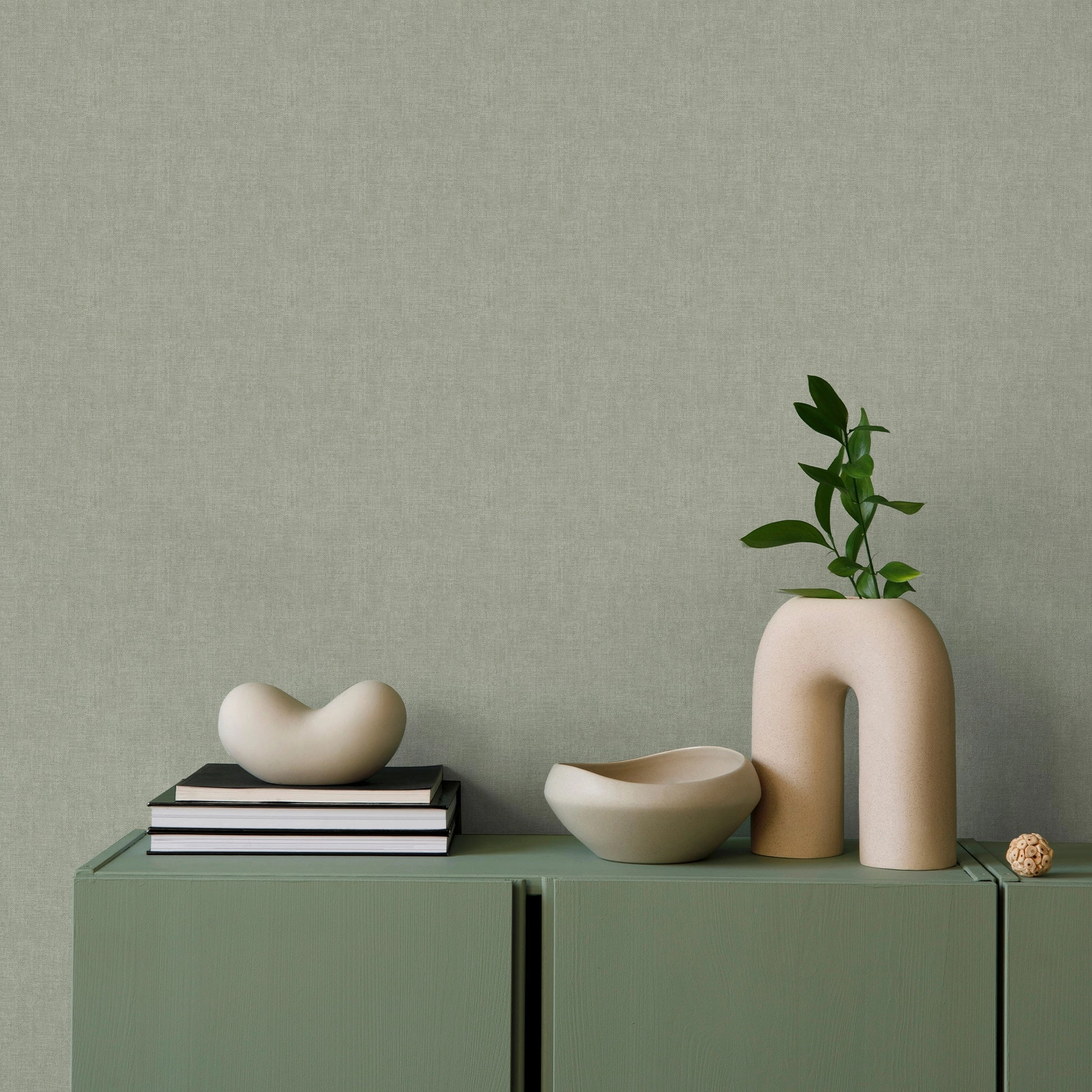 Halványzöld dekor tapéta textil struktúrált mintával vinyl mosható