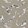 Harlequin dekor tapéta metál szürke alapon szürkés fehér koi ponty mintával