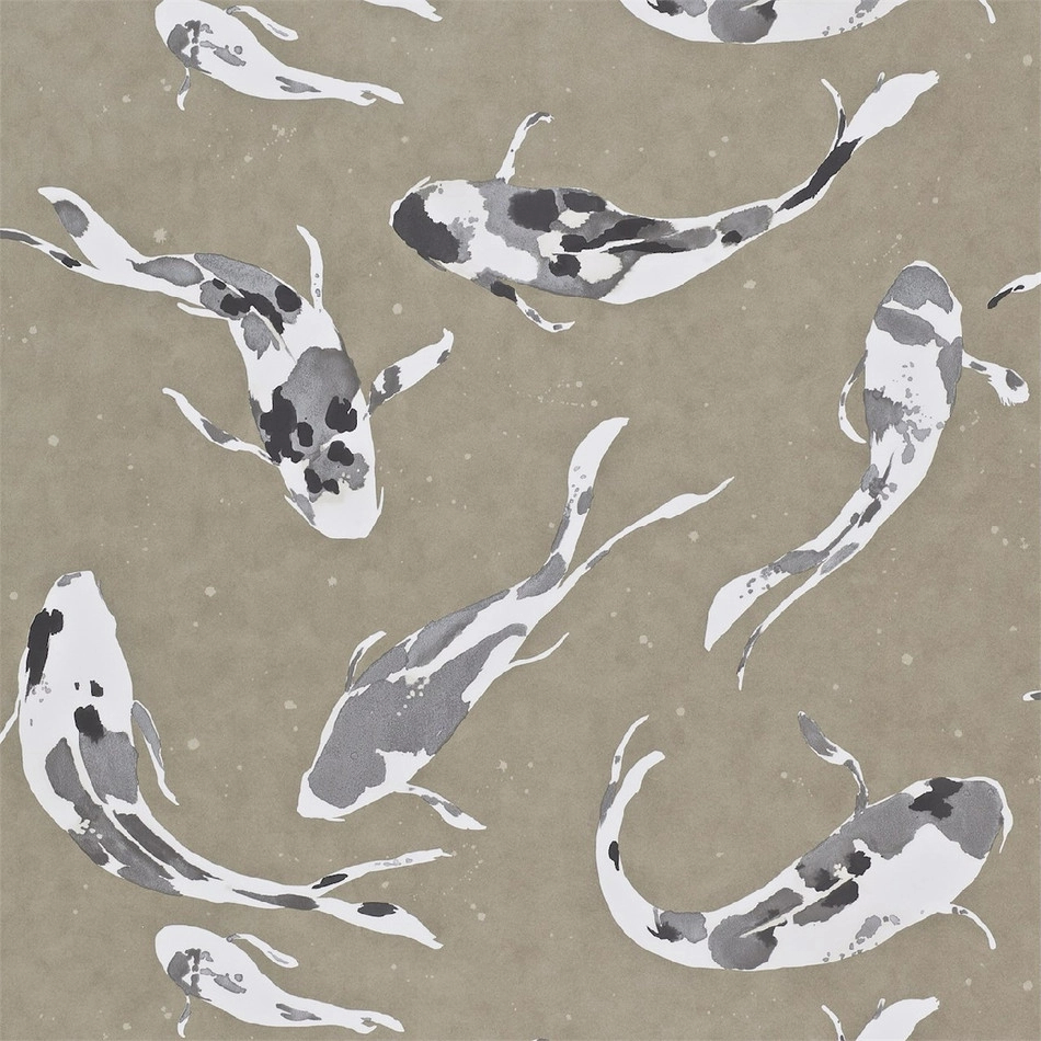 Harlequin dekor tapéta metál szürke alapon szürkés fehér koi ponty mintával