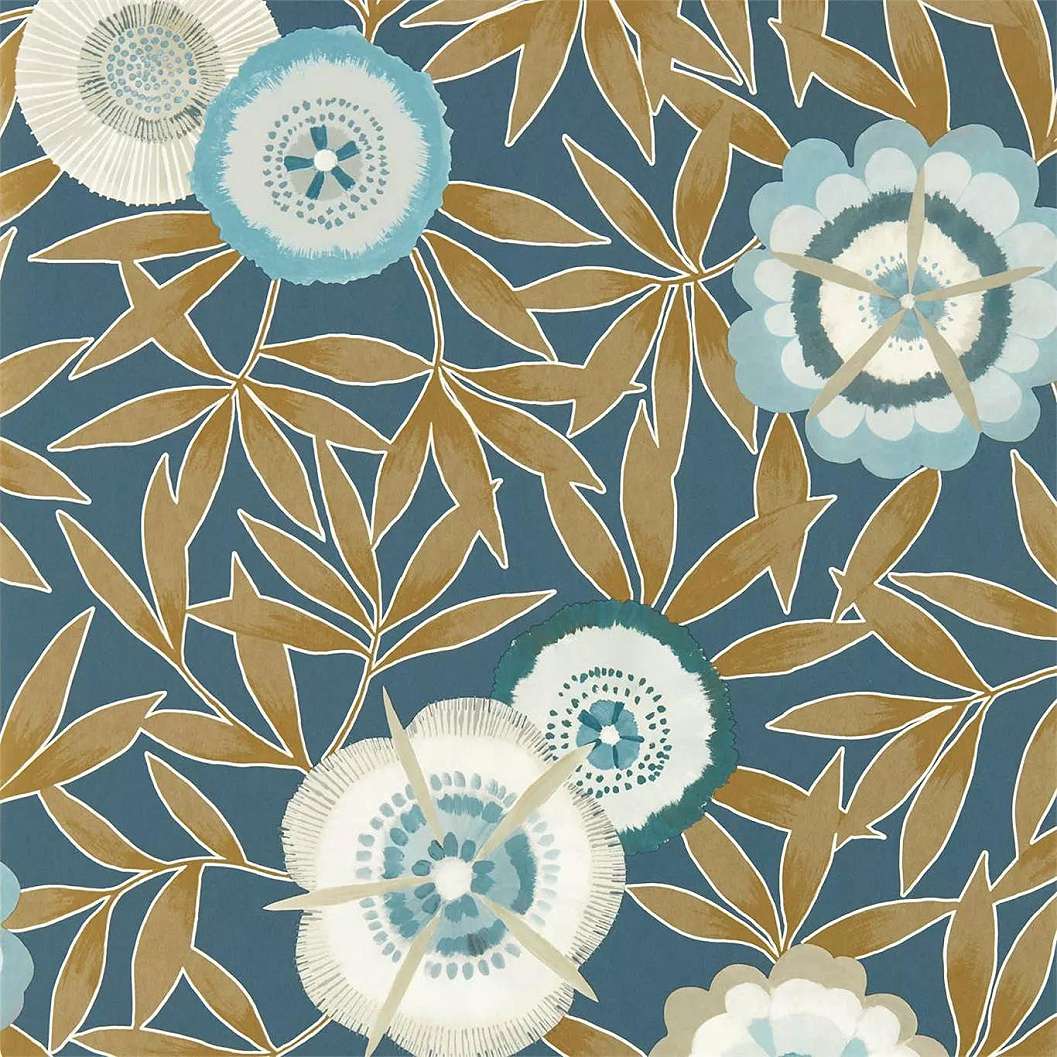 Harlequin luxus tapéta kék arany virág mintával