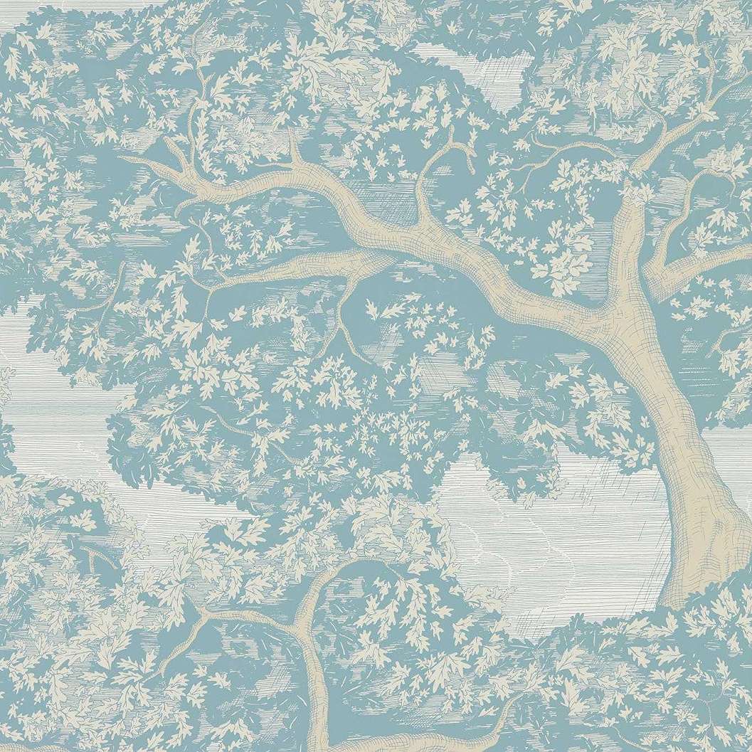 Harlequin luxus tapéta kék rajzolt erdei fás mintával
