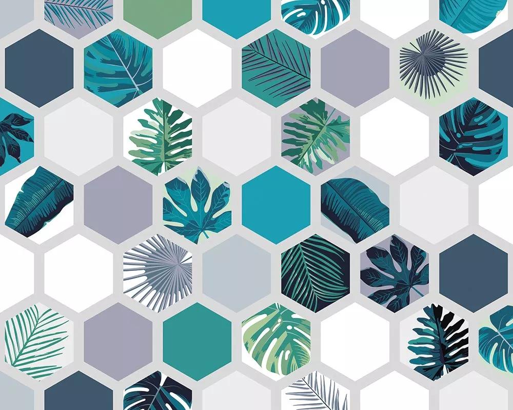 Hexagon mintás modern trendi trópusi hangulatú vlies fali poszter