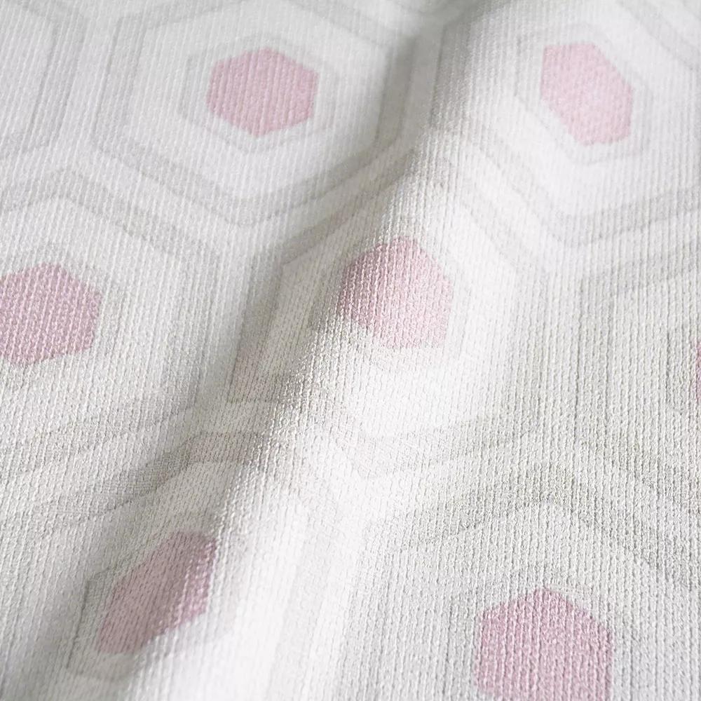 Hexagon mintás vlies design tapéta rózsaszín bézs színekkel