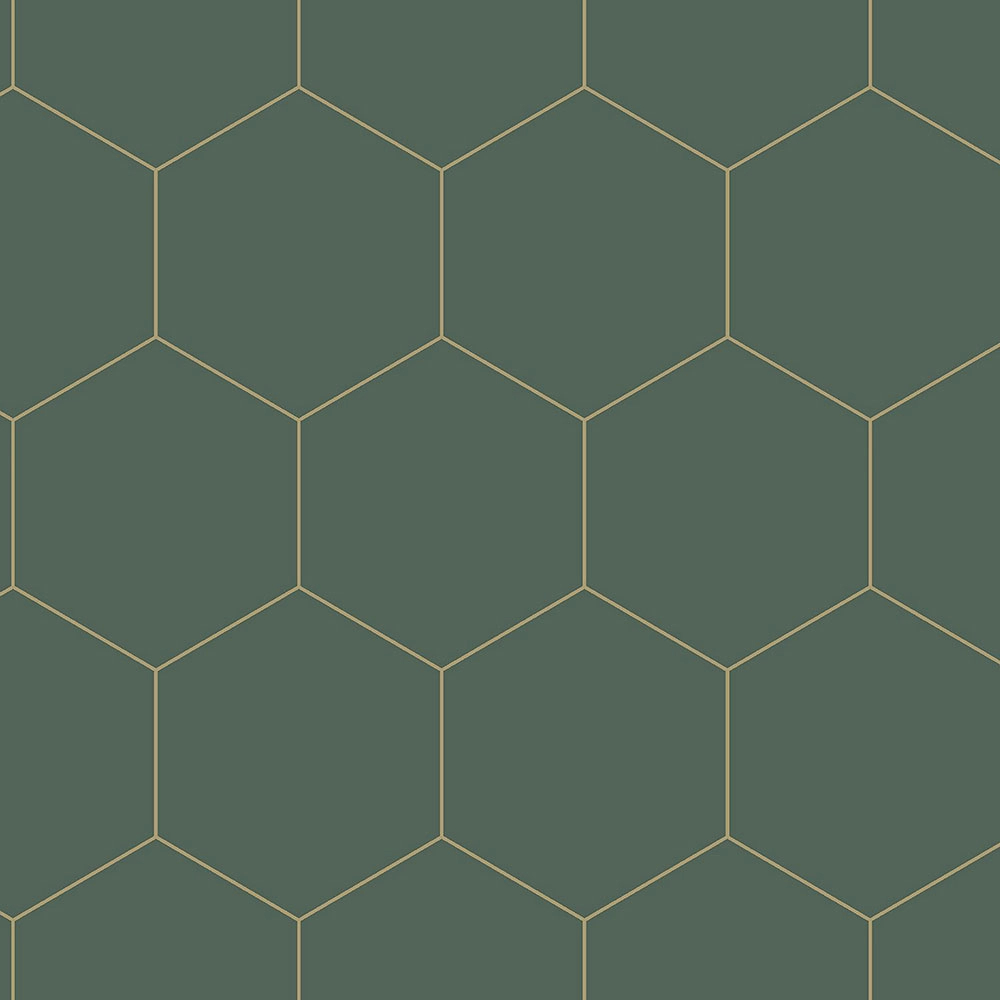 Hexagon mintás vlies tapéta sötétzöld arany mintával