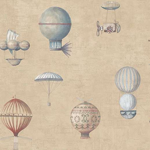 Hőlégballon mintás vintage design tapéta barna színvilágban