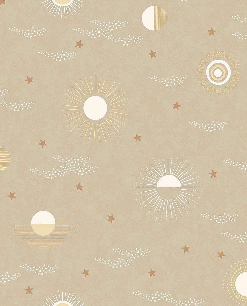 Homok beige gyerek design tapéta csillag felhő mintákkal
