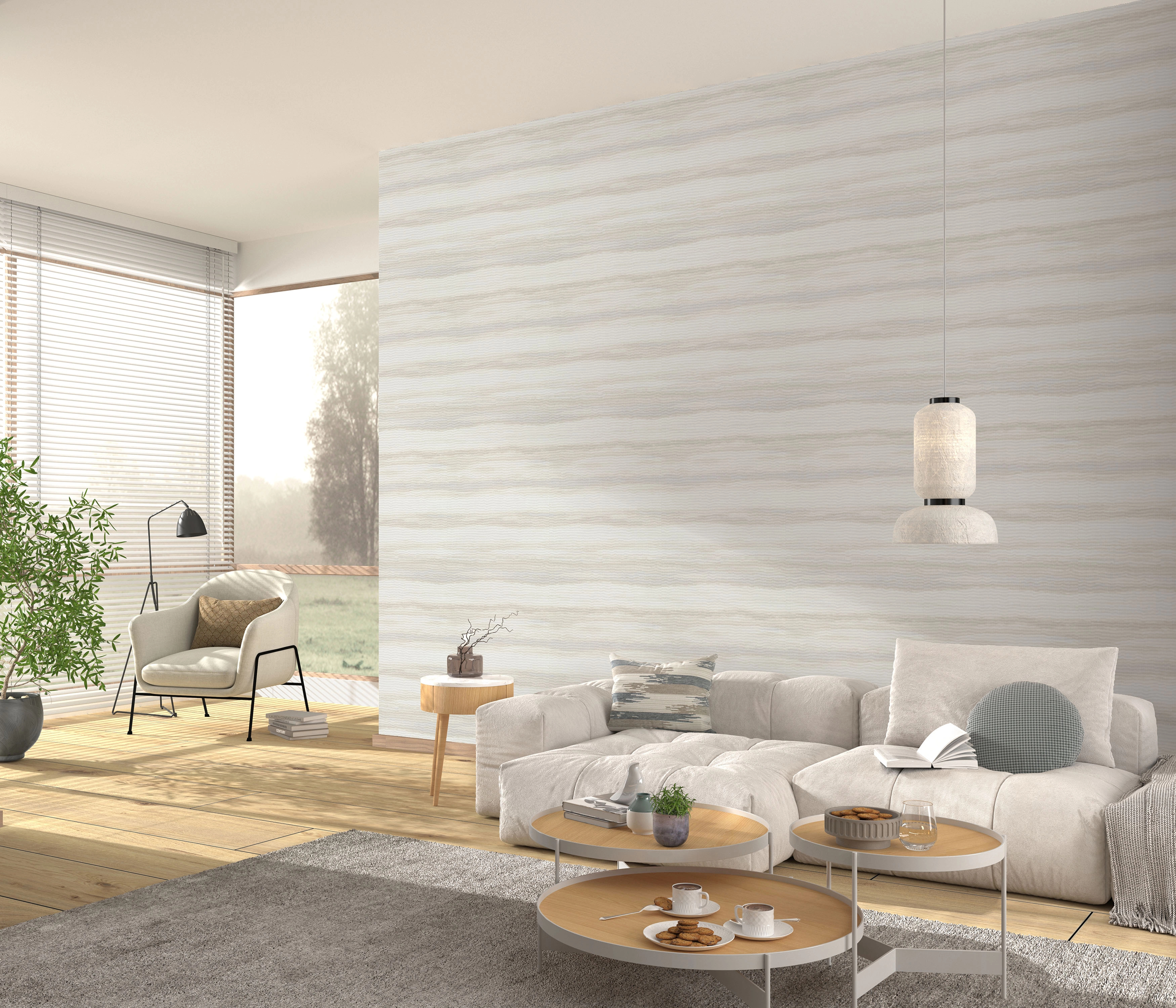 Hullám mintás vinyl tapéta natúr színekkel