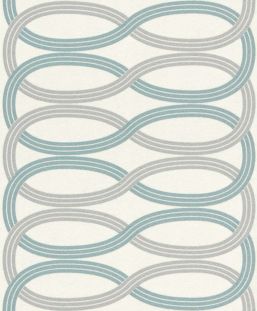 Hullám mintás vlies design tapéta szürke türkiz fehér színvilágban