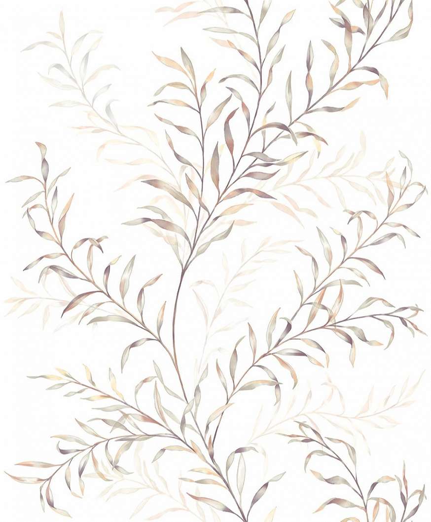 Hullámba rendezett levél mintás beige színű dekor tapéta