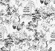 Japán botanikus dekor tapéta daru madár mintával