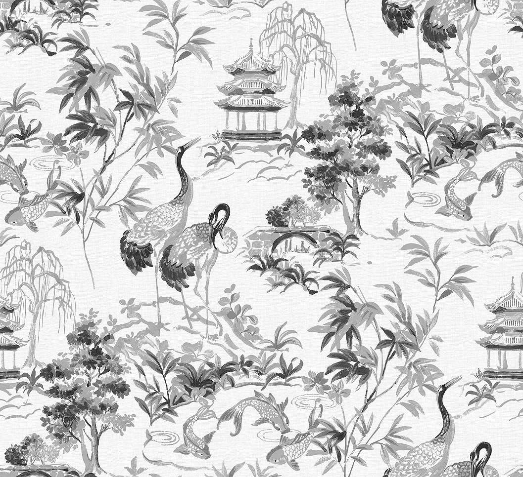 Japán botanikus dekor tapéta daru madár mintával