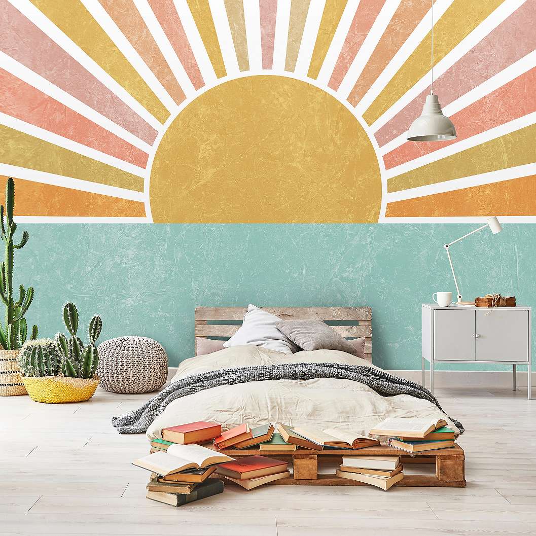 Japán hangulatú fali poszter stilizált napfelkelte mintával 368x254 vlies
