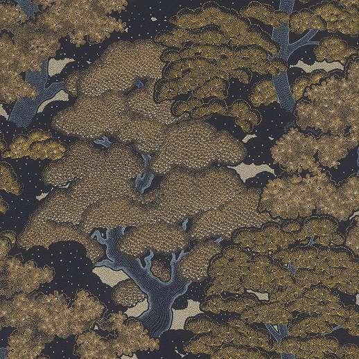Japán stílusú fa mintás design tapéta kék arany mintával
