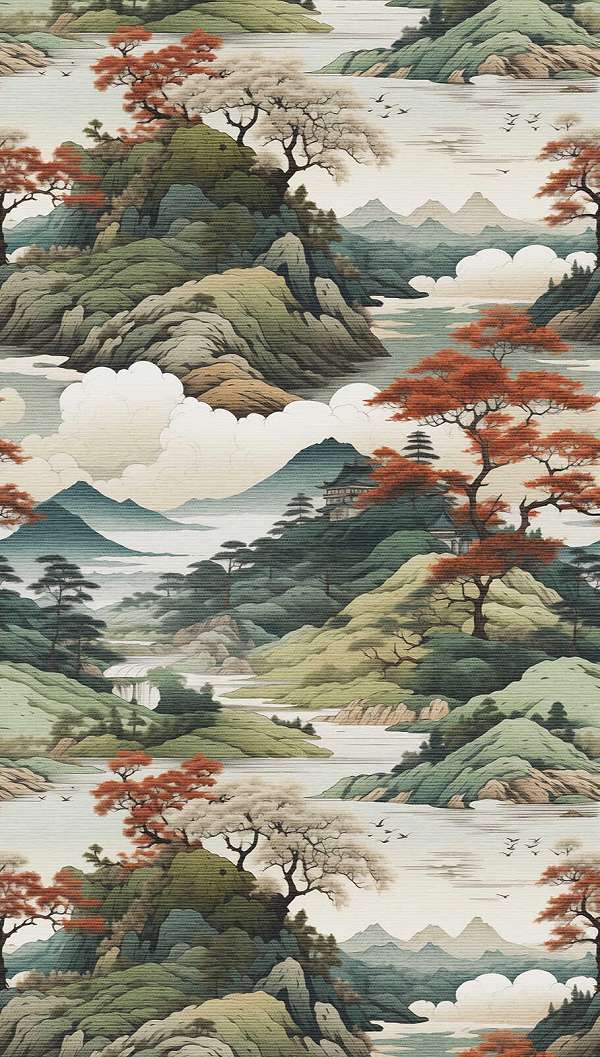 Japán stílusú tájkép mintás fotótapéta