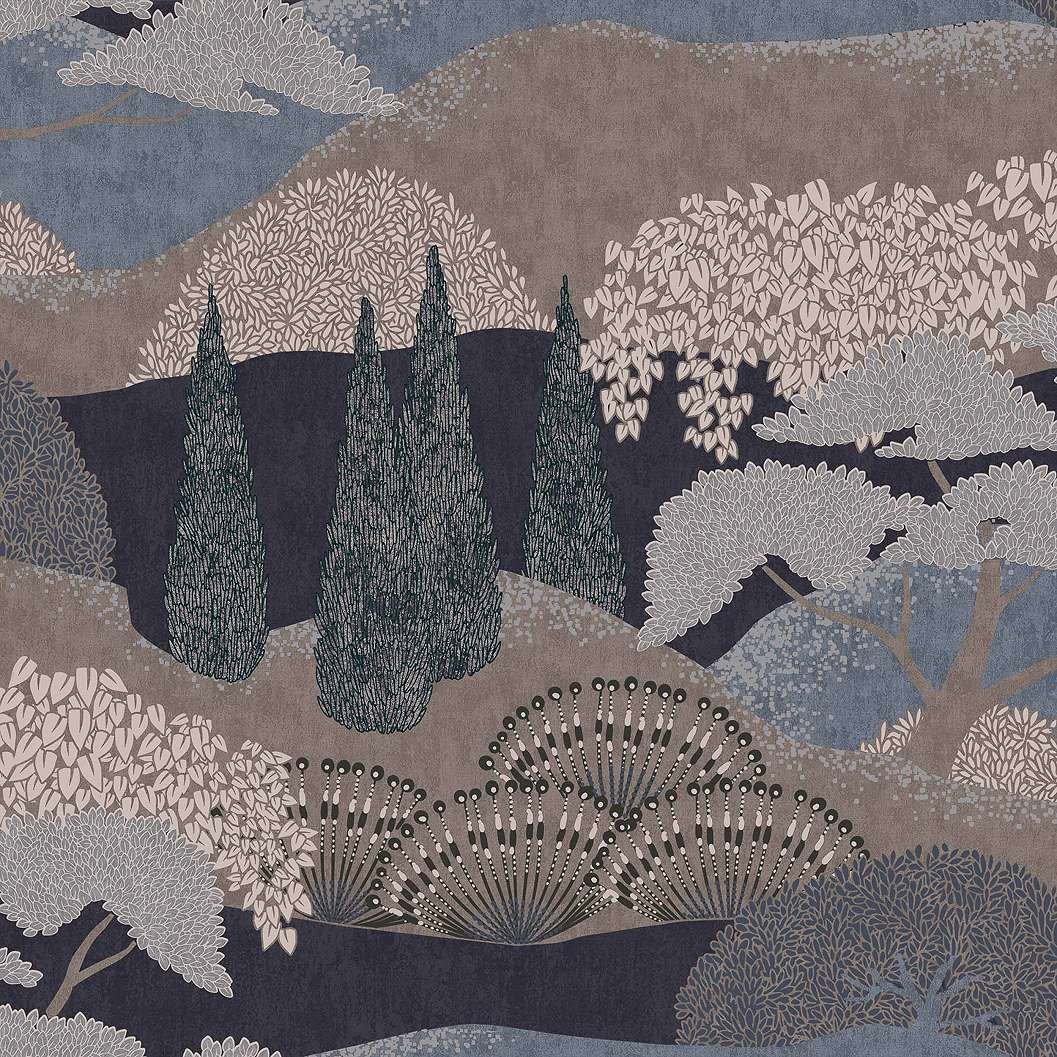 Japánkert mintás design tapéta kék natúr színekkel