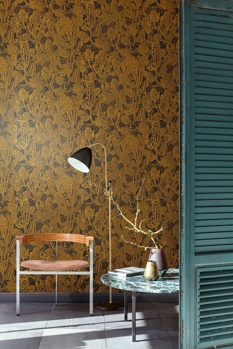 Kaktusz mintás prémium design tapéta barna arany szinekkel
