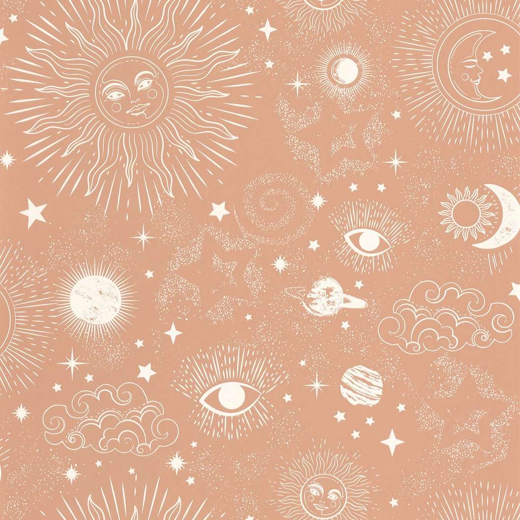 Kamasszobai design tapéta bolygó mintával lazac színben