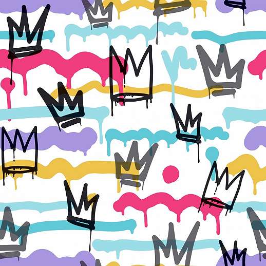 Kamasz szobai design tapéta színes korona mintával graffiti stílusban